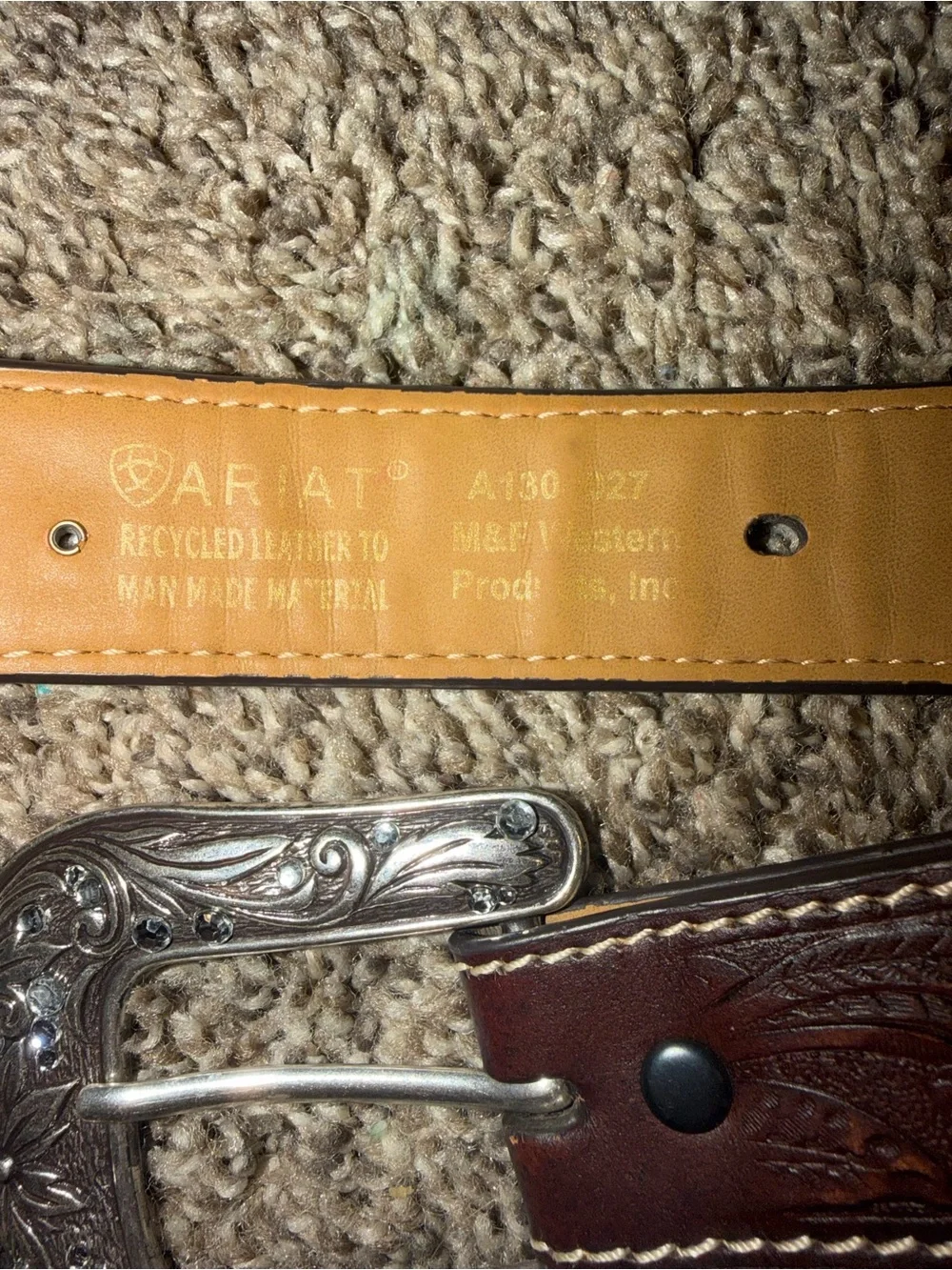 ARIAT GIRLS' TOOLED RHINESTONES OVERLAY BELT Size 27